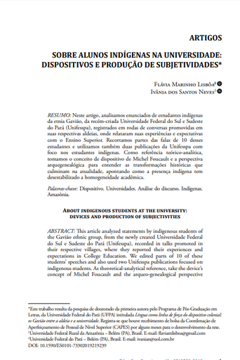 SOBRE ALUNOS INDÍGENAS NA UNIVERSIDADE: DISPOSITIVOS E PRODUÇÃO DE SUBJETIVIDADES