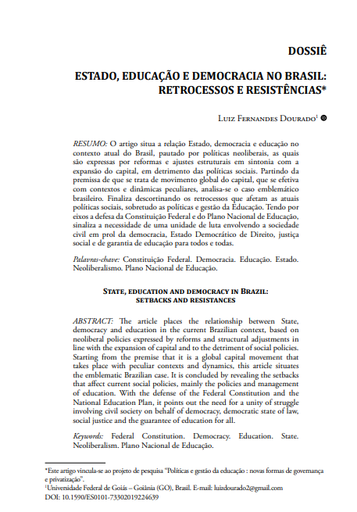 ESTADO, EDUCAÇÃO E DEMOCRACIA NO BRASIL: RETROCESSOS E RESISTÊNCIAS