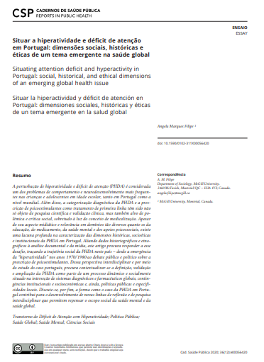Situar a hiperatividade e déficit de atenção em Portugal: dimensões sociais, históricas e éticas de um tema emergente na saúde global