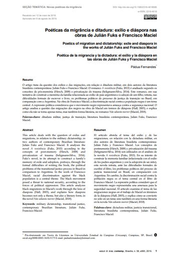 Poéticas da migrância e ditadura: exílio e diáspora nas obras de Julián Fuks e Francisco Maciel