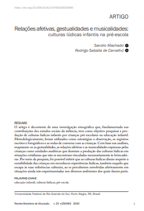 Relações afetivas, gestualidades e musicalidades: culturas lúdicas infantis na pré-escola