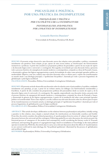 PSICANÁLISE E POLÍTICA: POR UMA PRÁTICA DA INCOMPLETUDE