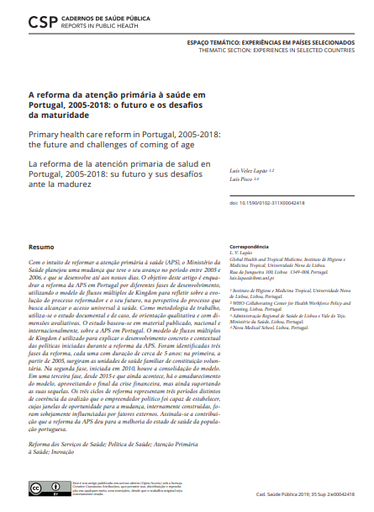 A reforma da atenção primária à saúde em Portugal, 2005-2018: o futuro e os desafios da maturidade