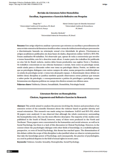 Revisão da Literatura Sobre Homofobia: Escolhas, Argumentos e Exercício Reflexivo em Pesquisa