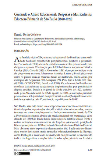 Contando o Atraso Educacional: Despesas e Matrículas na Educação Primária de São Paulo (1880-1920)