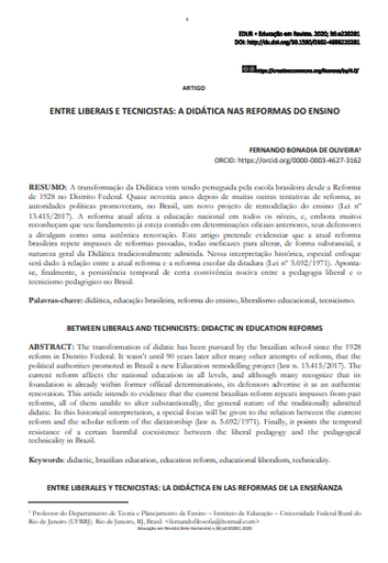 ENTRE LIBERAIS E TECNICISTAS: A DIDÁTICA NAS REFORMAS DO ENSINO