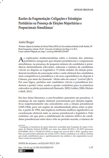 Razões da Fragmentação: Coligações e Estratégias Partidárias na Presença de Eleições Majoritárias e Proporcionais Simultâneas