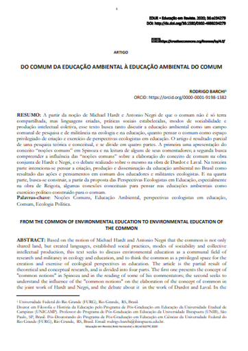 DO COMUM DA EDUCAÇÃO AMBIENTAL À EDUCAÇÃO AMBIENTAL DO COMUM