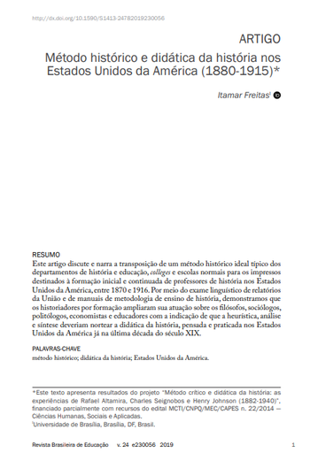 Método histórico e didática da história nos Estados Unidos da América (1880-1915)