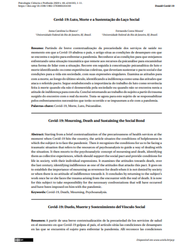 Covid-19: Luto, Morte e a Sustentação do Laço Social