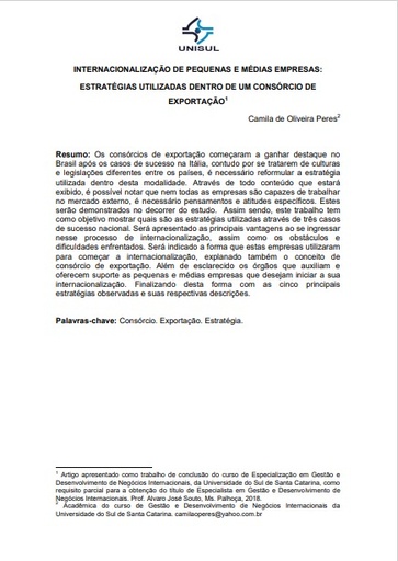 Internacionalização de pequenas e médias empresas: estratégias utilizadas dentro de um consórcio de exportação