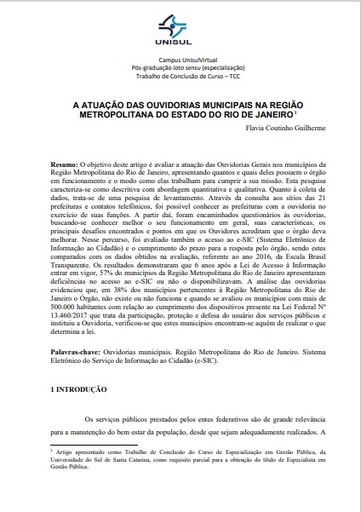 A atuação das ouvidorias municipais na região metropolitana do estado do Rio de Janeiro