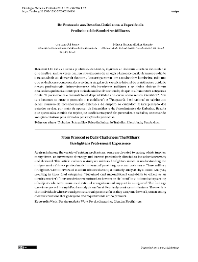 Do Protocolo aos Desafios Cotidianos: a Experiência Profissional de Bombeiros Militares
