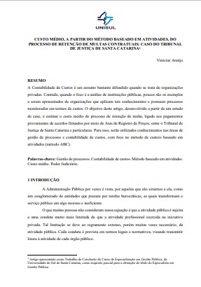 Custo médio, a partir do método baseado em atividades, do processo de retenção de multas contratuais: caso do tribunal de justiça de Santa Catarina