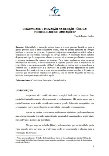 Criatividade e inovação na gestão pública: possibilidades e limitações