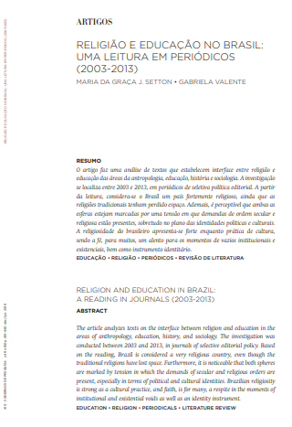 Religião e educação no Brasil: uma leitura em periódicos (2003-2013)