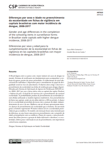 Diferenças por sexo e idade no preenchimento da escolaridade em fichas de vigilância em capitais brasileiras com maior incidência de dengue, 2008-2017