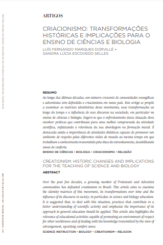 Criacionismo: transformações históricas e implicações para o ensino de ciências e biologia