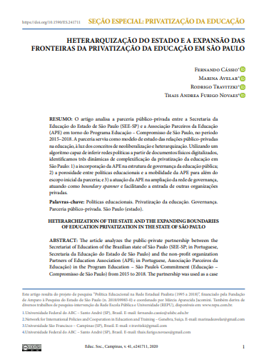 HETERARQUIZAÇÃO DO ESTADO E A EXPANSÃO DAS FRONTEIRAS DA PRIVATIZAÇÃO DA EDUCAÇÃO EM SÃO PAULO