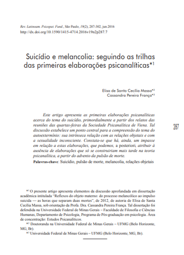 Suicídio e melancolia: seguindo as trilhas das primeiras elaborações psicanalíticas