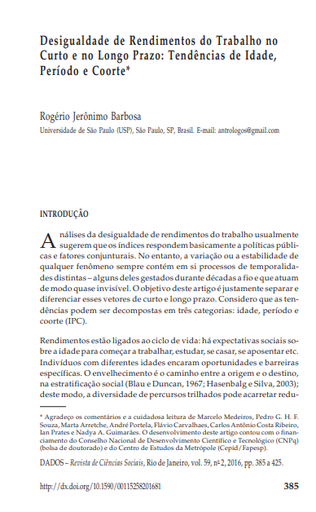 Desigualdade de Rendimentos do Trabalho no Curto e no Longo Prazo: Tendências de Idade, Período e Coorte