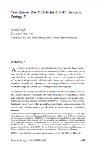 Prostituição: Que Modelo Jurídico-Político para Portugal?