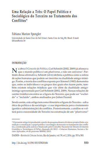 Uma Relação a Três: O Papel Político e Sociológico do Terceiro no Tratamento dos Conflitos