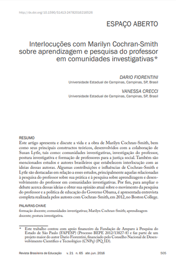 Interlocuções com Marilyn Cochran-Smith sobre aprendizagem e pesquisa do professor em comunidades investigativas