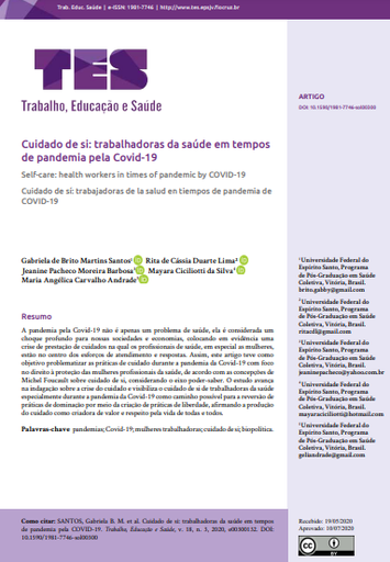 Cuidado de si: trabalhadoras da saúde em tempos de pandemia pela Covid-19