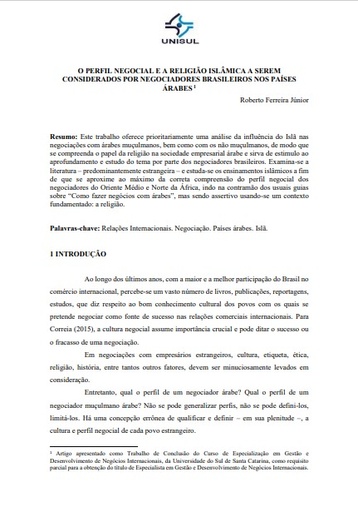 O perfil negocial e a religião islâmica a serem considerados por negociadores brasileiros nos países árabes