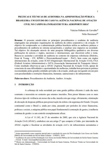 Práticas e técnicas de auditoria na administração pública brasileira: um estudo de caso na agência nacional de aviação civil no campo da infraestrutura aeroportuária