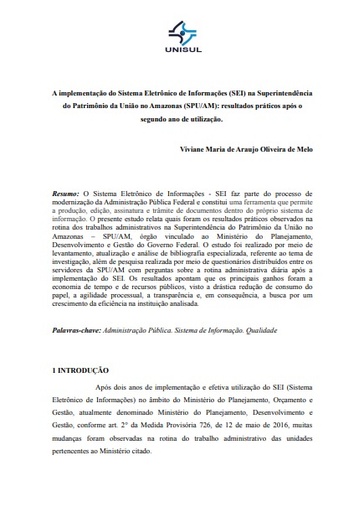 A implementação do Sistema Eletrônico de Informações (SEI) na Superintendência do Patrimônio da União no Amazonas (SPU/AM): resultados práticos após o segundo ano de utilização