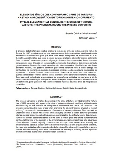 Elementos típicos que configuram o crime de tortura castigo: a problemática em torno do intenso sofrimento