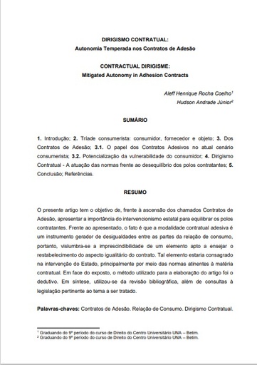 DIRIGISMO CONTRATUAL: Autonomia Temperada nos Contratos de Adesão