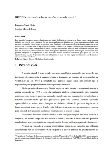 Bitcoin: um estudo sobre os desafios da moeda moeda virtual