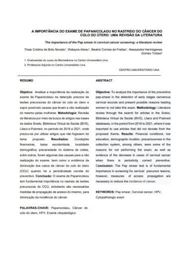 A importância do exame de papanicolaou no rastreio do câncer do colo do útero: uma revisão da literatura