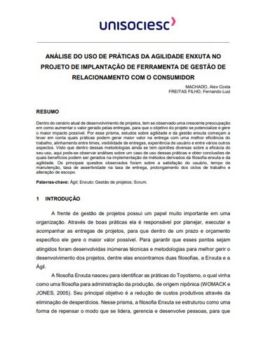 Análise do uso de práticas da agilidade enxuta no projeto de implantação de ferramenta de gestão de relacionamento com o consumidor