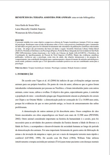 Benefícios da Terapia Assistida por Animais: Uma revisão Bibiografica