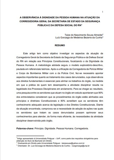 A observância à dignidade da pessoa humana na atuação da corregedoria geral da secretaria de estado da segurança pública e da defesa social do RN