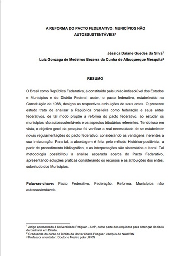 A reforma do pacto federativo: municípios não autossustentáveis