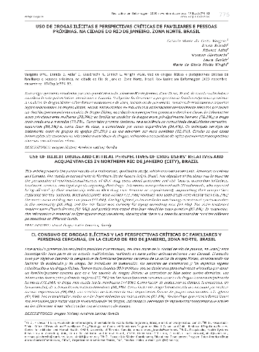 Uso de drogas ilícitas e perspectivas críticas de familiares e pessoas próximas, na cidade do Rio de Janeiro, Zona Norte, Brasil