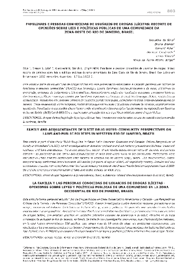 Familiares e pessoas conhecidas de usuários de drogas ilícitas: recorte de opiniões sobre leis e políticas públicas de uma comunidade da Zona Oeste do Rio de Janeiro, Brasil