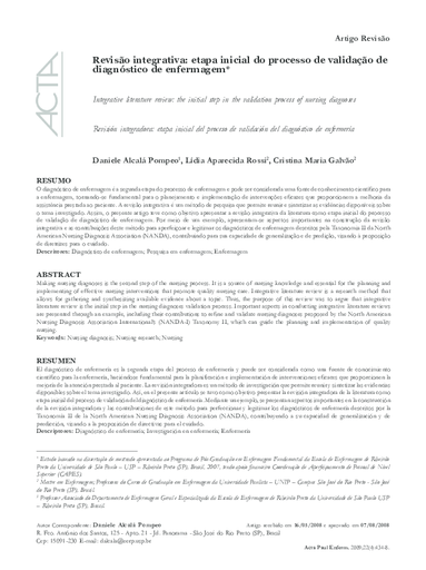 Revisão integrativa: etapa inicial do processo de validação de diagnóstico de enfermagem