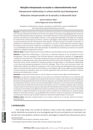 Relações interpessoais na escola e o desenvolvimento local