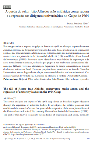 A queda do reitor João Alfredo: ação midiática conservadora e a repressão aos dirigentes universitários no Golpe de 1964