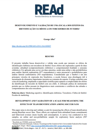 DESENVOLVIMENTO E VALIDAÇÃO DE UMA ESCALA DOS EFEITOS DA IDENTIFICAÇÃO CLUBÍSTICA EM TORCEDORES DE FUTEBOL