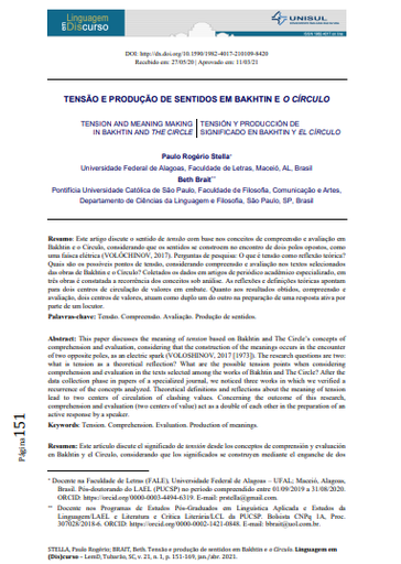 TENSÃO E PRODUÇÃO DE SENTIDOS EM BAKHTIN E O CÍRCULO