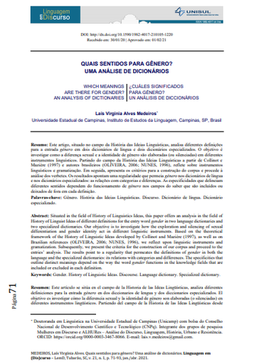 QUAIS SENTIDOS PARA GÊNERO? UMA ANÁLISE DE DICIONÁRIOS