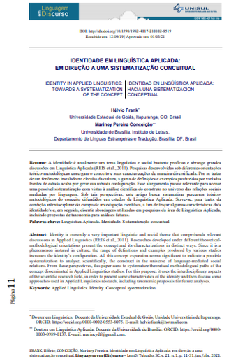 IDENTIDADE EM LINGUÍSTICA APLICADA: EM DIREÇÃO A UMA SISTEMATIZAÇÃO CONCEITUAL