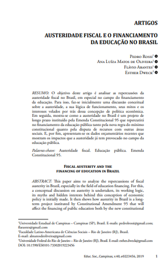 AUSTERIDADE FISCAL E O FINANCIAMENTO DA EDUCAÇÃO NO BRASIL